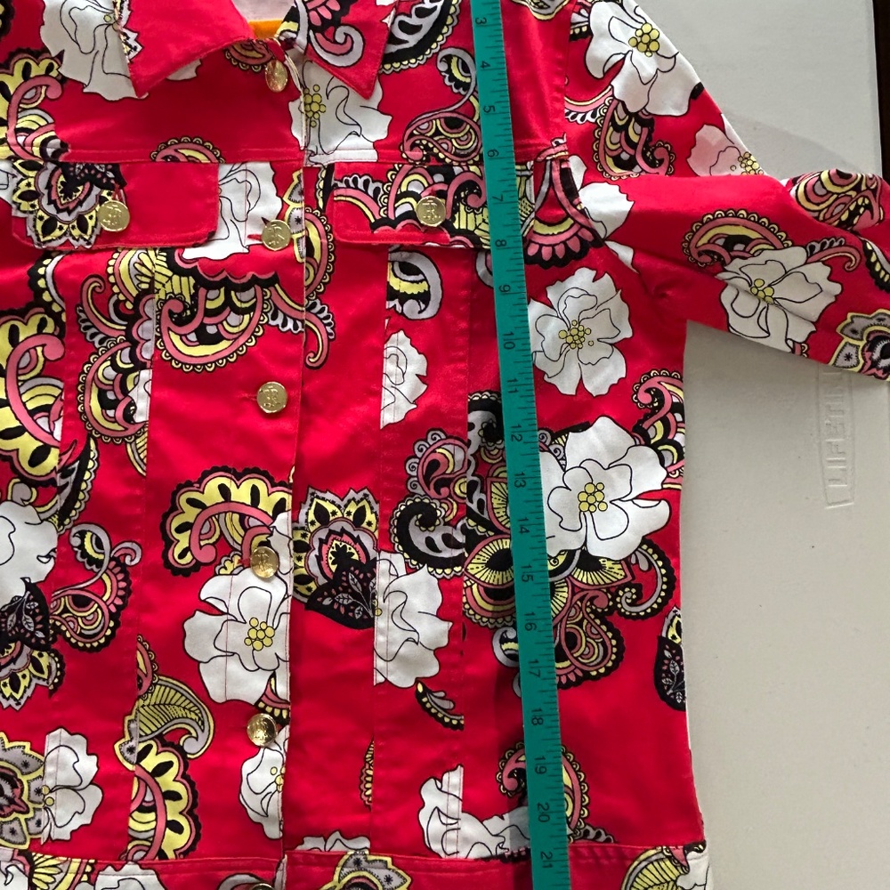 Red Print Jacket 8 Button Up Lightweight Artsy - image 8